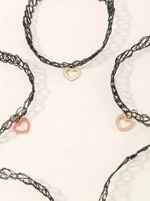 5pcs Simple & Stylish Children's Colorful Heart Pendant Elastic Cord Necklaces Set