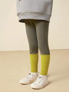 mini bala 女童高腰运动裤宝宝柔软时尚高弹力儿童紧身裤 - 軍綠色 - 查看 3