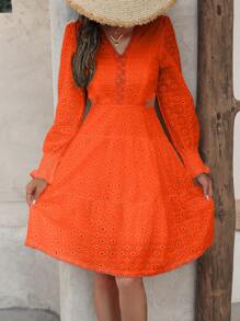 Women Midi Dresses - trái cam - Xem 5