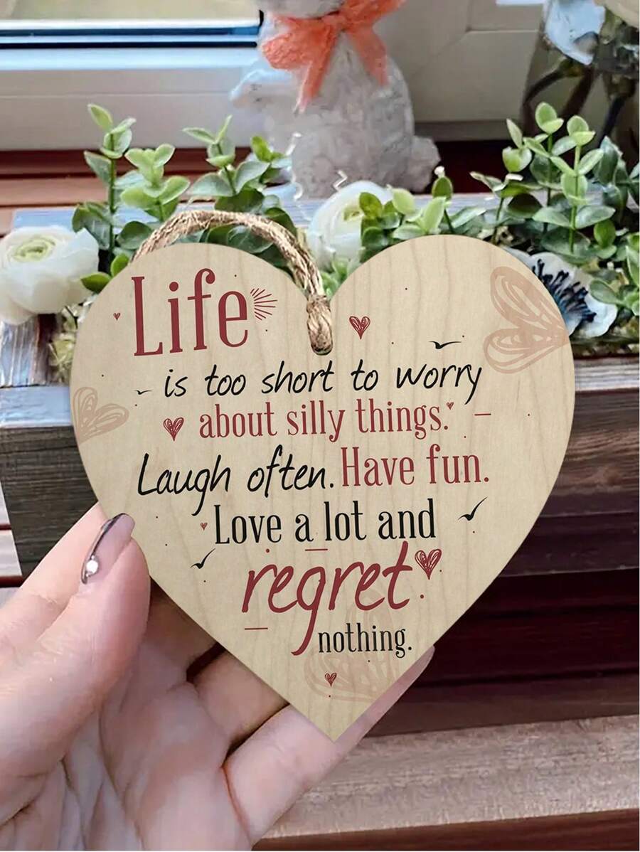 1 pièce Plaque décorative en bois en forme de cœur avec message inspirant, convient comme cadeau d'amitié pour les êtres chers, également pour la décoration murale de la maison, la décoration d'arbre, la décoration de chambre ou comme cadeau d'anniversaire/de remise des diplômes - Multicolore - Voir 1