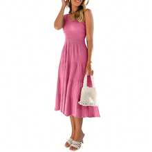 BZB Womens Sleeveless One Shoulder Knit Dress Elegant Smocked Ruffle Tiered Long Party Midi Sweater Dresses - 粉色 - 查看 3