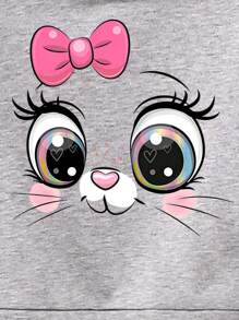 2入組時尚貓表情印花嬰兒女童連帽上衣和長褲套裝，秋冬季 - 灰色 - 查看 3