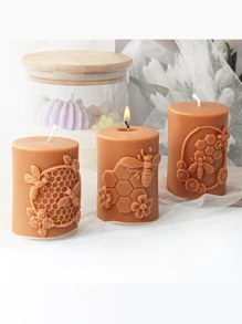 3D Relief Bienen Zylindische Kerzen Silikon Form DIY Waben Säule Aromatherapie Kerzen Gips Herstellung Werkzeug Handgemachtes Geschenk Dekoration - Weiss - Übersicht 3