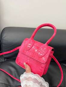 新款小型女包，時尚字母拼印蓋子口紅包經典鏈條包（復古字母拼印包，適用於攜帶紙巾、口紅等） - 玫紅色 - 查看 2