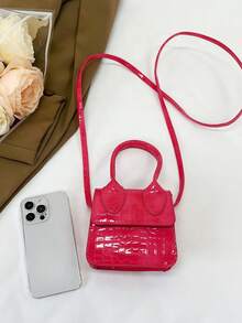 新款小型女包，時尚字母拼印蓋子口紅包經典鏈條包（復古字母拼印包，適用於攜帶紙巾、口紅等） - 玫紅色 - 查看 5