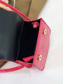 新款小型女包，時尚字母拼印蓋子口紅包經典鏈條包（復古字母拼印包，適用於攜帶紙巾、口紅等） - 玫紅色 - 查看 6