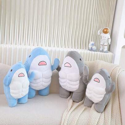 1 件 35 厘米/13.7 英寸肌肉鲨鱼趣味肌肉鲨鱼毛绒玩具枕头填充动物鲨鱼毛绒玩偶礼物，鲨鱼，鲨鱼毛绒，鲨鱼玩具