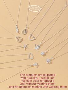 10 Chiếc Vòng Cổ Mạ Bạc Bộ Trang Sức Dành Cho Nữ Cao Cấp Và Không Dễ Phai Màu Sao Biển Tình Yêu Bông Tuyết Thiên Thần Đám Mây Hình Học Bướm vòng Cổ Quà Tặng Từ Bạn Bè Và Gia Đình - Bạc - Xem 3