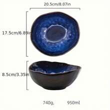 1pc Or 3pcs Klin Blue Color Japanese Ceramic Bowl, Deep Irregular Noodle Ramen Bowl Creative Tableware For Home Or Restaurant