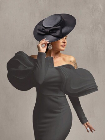 Elegant Wide Brim Fascinators Hats For Women Big Bowknot Formal Occasion Kentucky Cap Lady Wedding Bridal Cocktail Tea Party Dress Flat Top Fedoras Hat