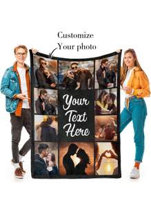 Personalized Photo Collage Blanket With Text, 9 Photos Customized, Ideal For Birthday, Anniversary, Wedding, Halloween And Christmas, Perfect Gift For Boyfriend, Girlfriend For Anniversaries, For Valentine's Day, For Mother's Day, For Birthdays, For Children's Day, For Father's Day, For Graduation, For Weddings, For Christmas, For Housewarming Sofa, Car, Bed, Bedroom, Living Room,Sofa Bed - 9 Photos - View 11