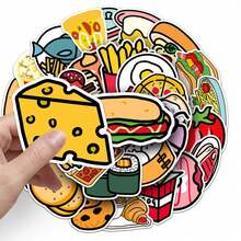 50入組卡通食品圖案卡通動漫古卡貼紙，可愛時尚愛心塗鴉防水貼紙，適用於筆記型電腦、水瓶、滑板、手機等 - 彩色 - 查看 6