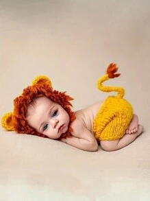 婴儿卡通狮子/恐龙造型新生儿摄影服装，婴儿针织拍照道具，婴儿洗礼家庭装饰礼物，婴儿洗礼复活节礼物，适合女孩/男孩的物品 - 彩色 - 查看 4