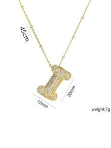 1 Peça de Novo Colar de Pingente de Letra A-Z com Micro Pavé de CZ de Luxo, Colar de  de Letra de Nome Inicial masculino e feminino, eletroplatedo com ouro de 18k.