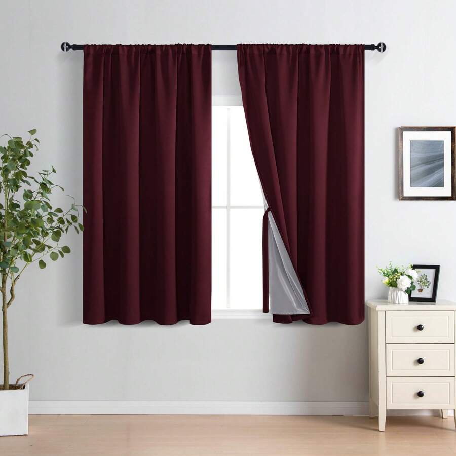 DWCN 2 Panels 100 Blackout Burgundy Curtains Rod Pocket Thermal