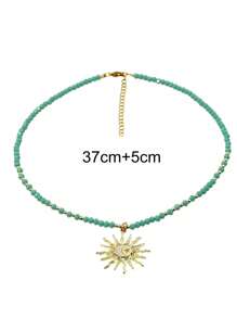 1pc Chic And Uncommon Design Beaded Sun, Star, Moon Shape Pendant Necklace For Women - Green - View 4