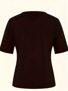 Plus Size Women's Sexy Open Shoulder T-Shirt With Rhinestone And Woven Belt Decorated Heart Print - Black - View 2