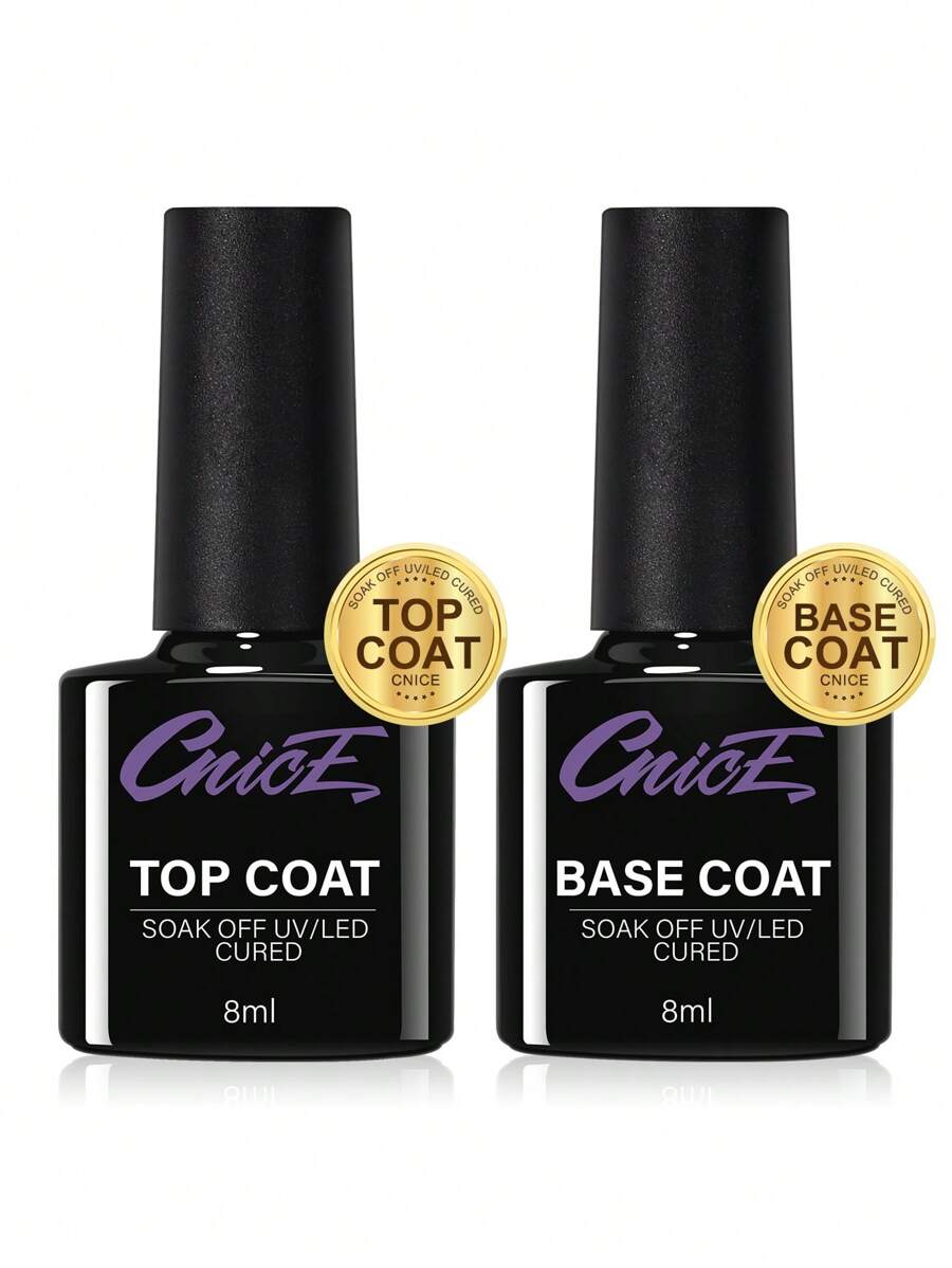 CNICE 8ML BASE COAT&Top COAT, Required UV/LED Lamp Curing Durable And Long-Lasting Gel Nail Polish 2-Pieces Set, Suitable For Home DIY Nail Enhancement Or Gift Giving - Women's Essential Gel Nail Polish 2-Pieces Set Christmas Nail Polish - Clear - View 1