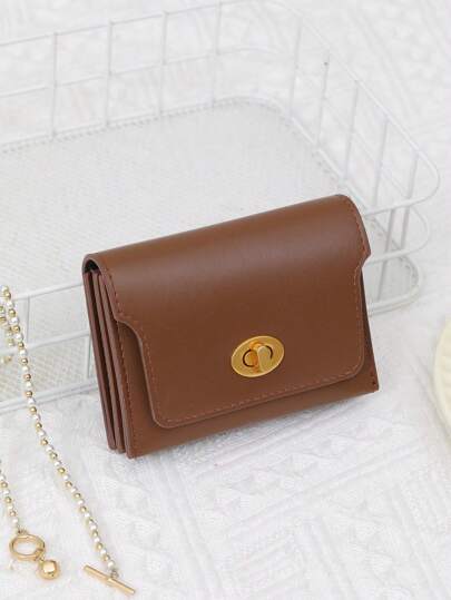 Simple Solid Color Metal Buckle PU Leather Short Fashion Wallet For Students & Ladies Multi-Color 3 Layers Multi-Card Slots Coin Card Holder Wallet Business Card Holder Credit Card Holder Women For Women Wallet Mini Wallet Purse Wallet Card Wallet