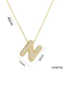 1 Peça de Novo Colar de Pingente de Letra A-Z com Micro Pavé de CZ de Luxo, Colar de  de Letra de Nome Inicial masculino e feminino, eletroplatedo com ouro de 18k.