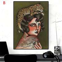 1 件，安静的野生魔鬼多彩野蛮纹身墙艺术帆布画家居装饰海报和印刷品客厅墙壁画，无框架，海报，贴纸，墙壁艺术，春季装饰物品让您的家焕然一新，拉玛装饰贴纸 - 彩色 - 查看 14