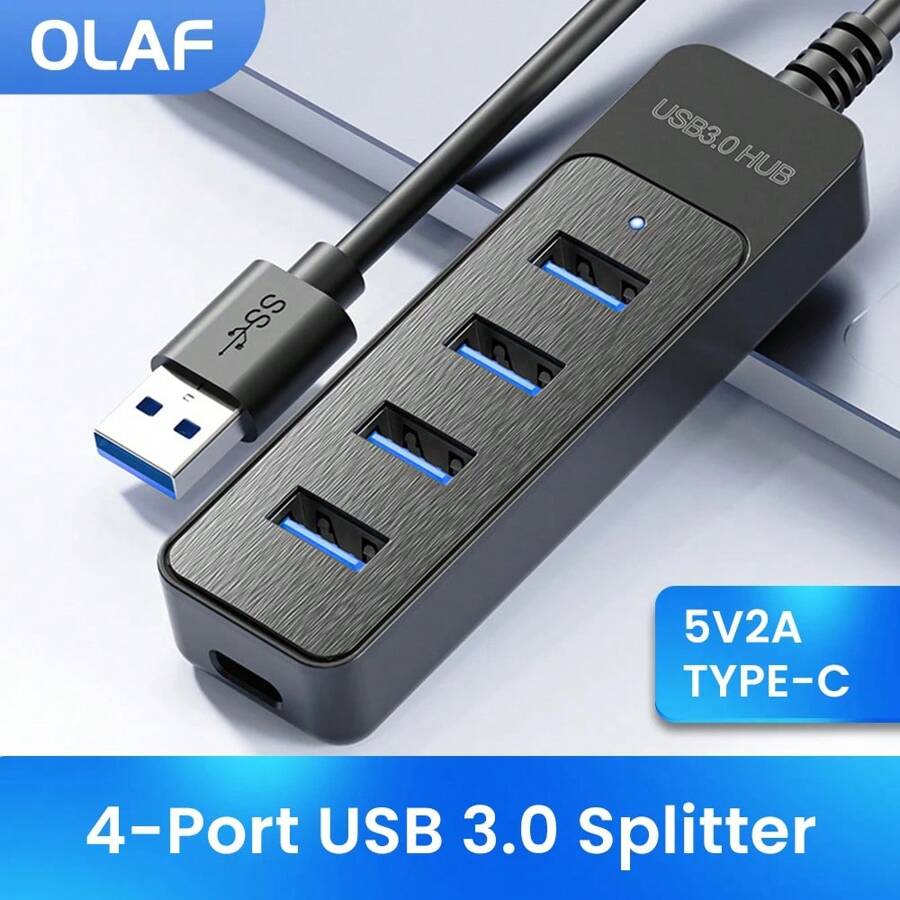 USB 3.0 Power Adapter 4 Port Multi USB Splitter Hub USB Hub 2.0 Type C HUB Multiple Expander High Speed For Computer Accessories - Black - View 1