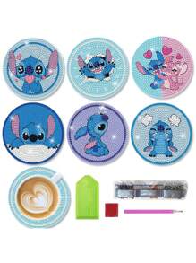 Set de 6 posavasos para pintura de diamantes, Set de posavasos de arte de pintura de diamantes de dibujos animados DIY para taza de café/bebida