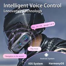 Kihous 透過語音控制BT 5.4智慧型語音控制摩托車頭盔耳機，支援無線電話、音樂播放與柔和麥克風 - 黑色 - 查看 2