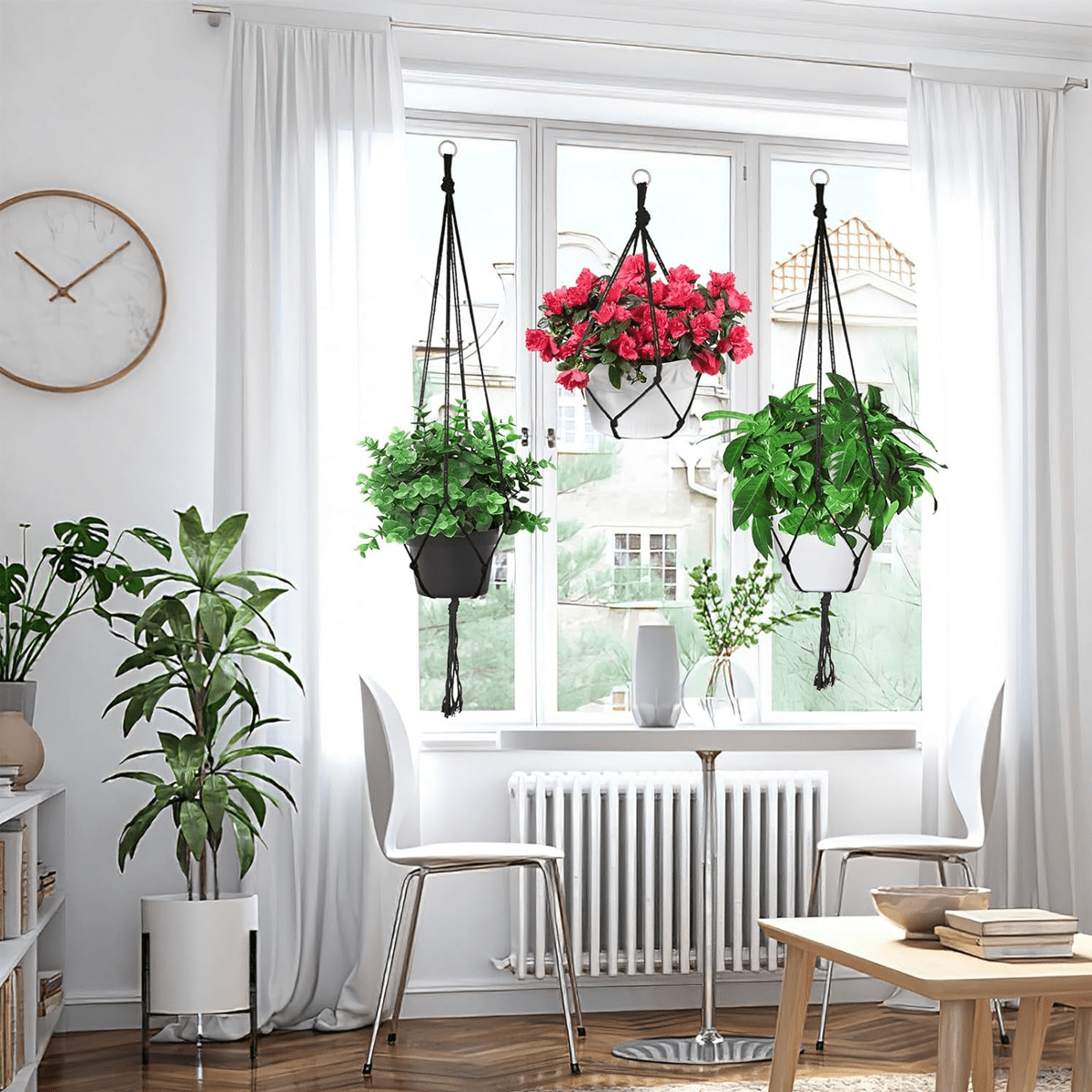 3Packs Macrame Plant Hangers With 3 Hooks, Macrame Wall Hanging Handmade Hanging Planters Flower Pots Holder Stand For Indoor Room Ceiling Window