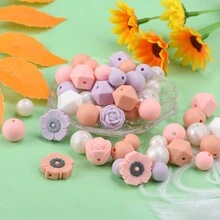 54pcs Daisy Flower Silicone Focal Beads With Rose Pink Round Hexagon Loose Spacer Beads Silicone Beads Bulk Jewelry Making Diy Bracelet Keychain Bead Pen Handmade Accessories - Daisy Rose Bulk Beads Mixed - View 5
