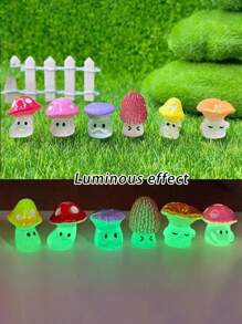 30入組迷你樹脂卡通風格野生蘑菇雕像，創意微景觀裝飾，苔蘚和綠色植物DIY室外花園裝飾 - 彩色 - 查看 7