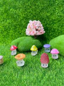 30入組迷你樹脂卡通風格野生蘑菇雕像，創意微景觀裝飾，苔蘚和綠色植物DIY室外花園裝飾 - 彩色 - 查看 9