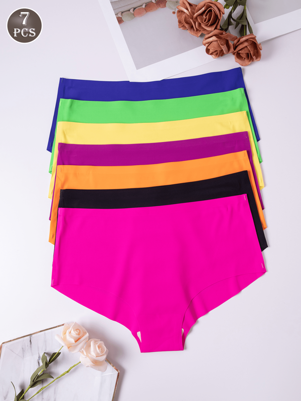 7pcs Women's Seamless Low Waist Solid Color Triangle Panties, Assorted Colors