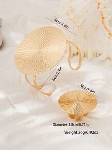 1pc Fashionable Geometric Bangle & 1pc Fashionable Geometric Ring - Fingerprint Ring Bracelet Set - Gold - View 2
