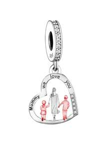 1 Stück minimalistischer 925er Sterling Silber rosé goldener zweifarbiger Familien Gehende Anhänger Perle DIY Jahrestags Geburtstags Geschenk Valentinstag - Silber - Übersicht 10