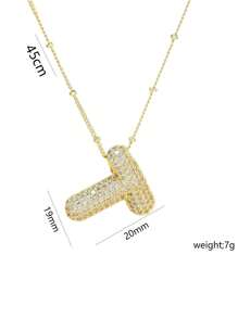 1 Peça de Novo Colar de Pingente de Letra A-Z com Micro Pavé de CZ de Luxo, Colar de  de Letra de Nome Inicial masculino e feminino, eletroplatedo com ouro de 18k.