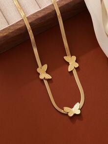 Fashionable Designer Heavy Duty Butterfly & Heart Necklace, Sweatshirt Chain, Sweatshirt Chain - Gold - View 4