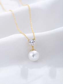 1pc S925 Sterling Silver Heart Shaped Necklace, With Zirconia And Pearl, Perfect For Wedding Or Simple Daily Wear, Silver Jewelry With Unique Design And Light Luxury INS