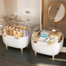 1 件化妆品收纳盒，带防尘罩、透明盖子和香水收纳盒、化妆品架、美容产品整理盒 - 白色 - 查看 1