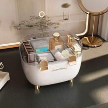 1 件化妆品收纳盒，带防尘罩、透明盖子和香水收纳盒、化妆品架、美容产品整理盒 - 白色 - 查看 4