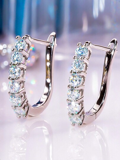 Newsoul 1 Pair Of Fashionable Total 1ct Moissanite Diamond Hoop Earrings For Women Gift 925 Sterling Silver Plated Platinum Luxury Wedding Engagement Huggie Earrings Dating Wedding Bridal Jewelry
