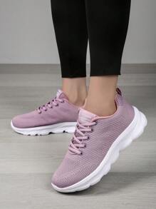 Purple gestrickte Laufschuhe für Damen, vorne zum Schnüren, weiche gepolsterte Sohle, geeignet für Outdoor Fitness und Lässig - Violett - Übersicht 3