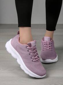 Purple gestrickte Laufschuhe für Damen, vorne zum Schnüren, weiche gepolsterte Sohle, geeignet für Outdoor Fitness und Lässig - Violett - Übersicht 2