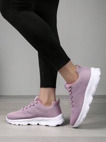 Purple gestrickte Laufschuhe für Damen, vorne zum Schnüren, weiche gepolsterte Sohle, geeignet für Outdoor Fitness und Lässig - Violett - Übersicht 5