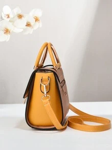 金属方形装饰手提包、拼色翻盖单肩包、女式带扣装饰单肩包、女式小号斜挎包和手提包、PU皮革翻盖钱包、史上最佳母亲节礼物 - 彩色 - 查看 5