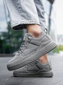 (尺码偏小) 男士时尚复古灰色系带休闲运动鞋，青少年轻便户外百搭滑板运动鞋，跑步鞋，情侣鞋