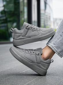 (尺码偏小) 男士时尚复古灰色系带休闲运动鞋，青少年轻便户外百搭滑板运动鞋，跑步鞋，情侣鞋