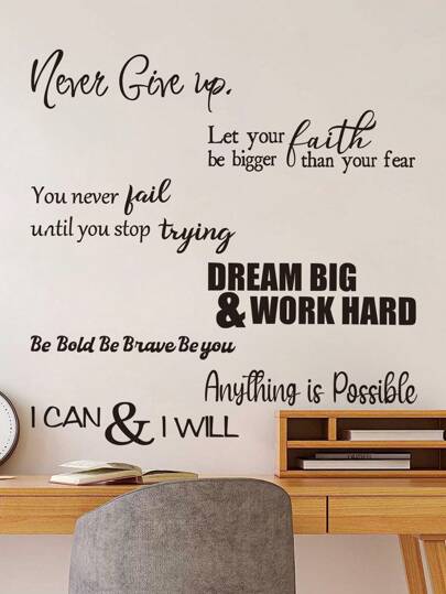 Vinyl Wall Quotes Stickers Inspirational Quotes Decals Motivational Wall Decals Never Give Up Anything Is Possible Wall Decals For Bedroom Living Room Office Bathroom