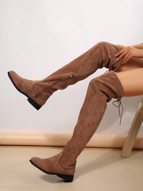 Nuovi stivali da donna autunno/inverno 2025, stivali piatti con cerniera laterale, stivali alti e morbidi, stivali lunghi al ginocchio leggermente elasticizzati