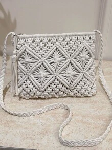 Bohemian Style Fringed Woven Bag, Fashion Women's Shoulder Bag, Suitable For Travel, Shopping, Commute, Can Fit Phone & Cosmetics, Retro Ladies Handbag